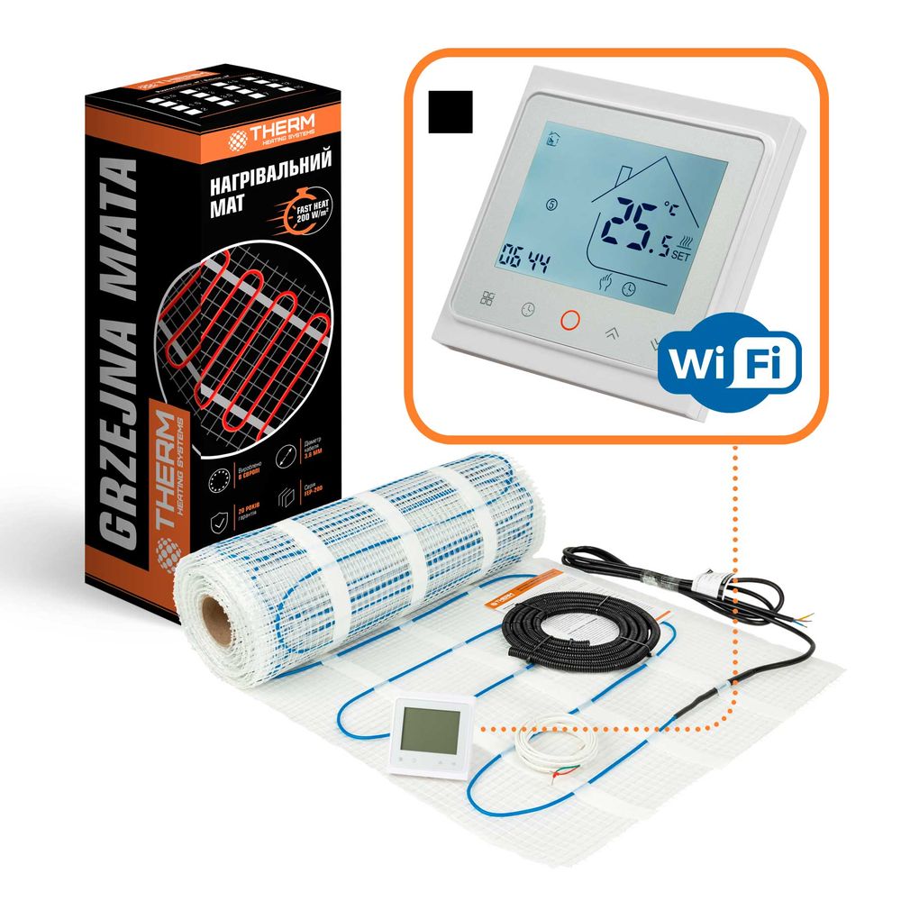двухжильный нагревательный мат Therm FEP-200W + программируемый WiFi терморегулятор
