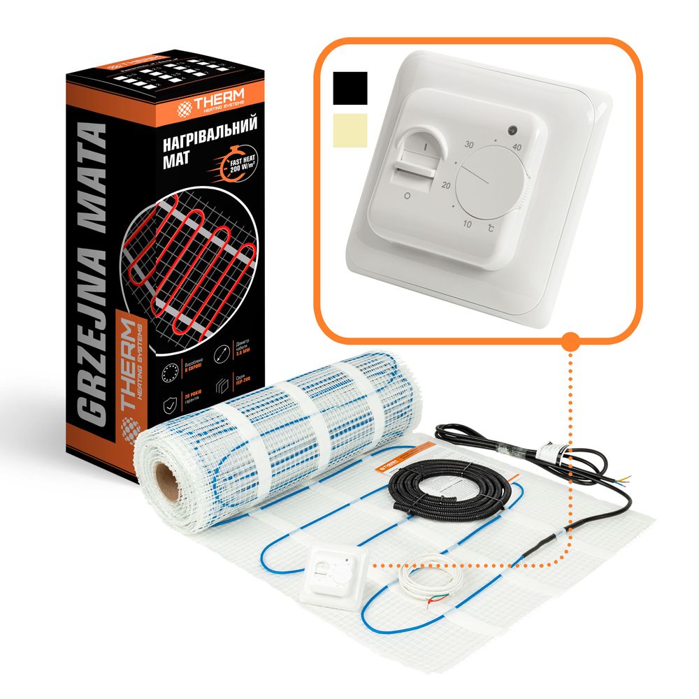 двухжильный нагревательный мат Therm FEP-200W + механический терморегулятор